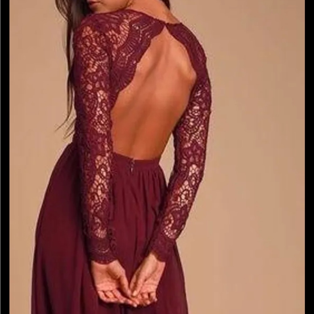 Awaken My Love Burgundy Long Sleeve Lace Maxi Dress small bridesmaids maternity - Picture 11 of 13